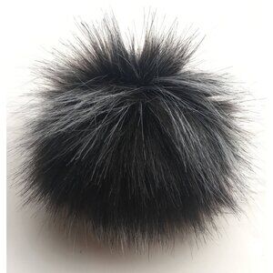 Faux Fur Pom Pom, 4", Large Pom, Fur Ball, Black and white Wolf Faux Pom, gray,C